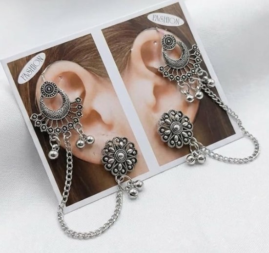 Silver Stone Parrot Design Jhumka Earrings
